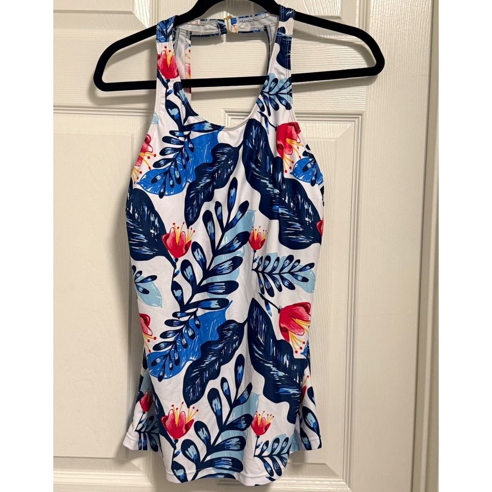Holipick Women's Floral Racerback Tank Top Scoop Neck XXL White Blue Red